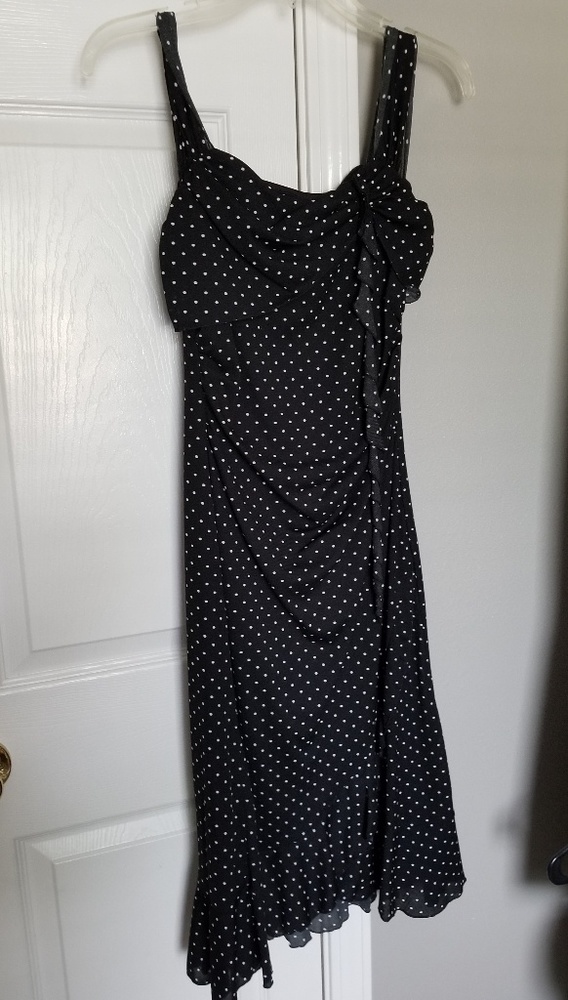 Black and white polka dotted party dress